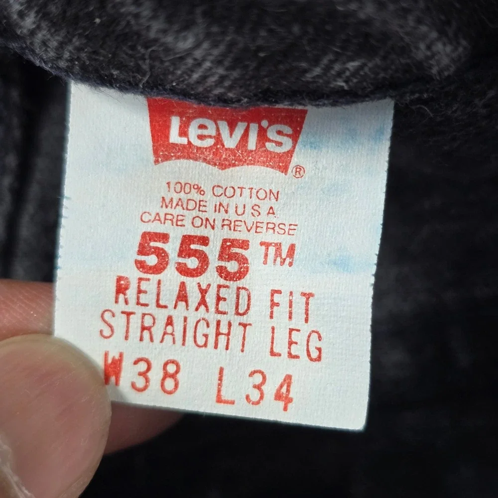 Levis 555 Relaxed Fit Straight Leg Jeans Mens 38x34 Black Denim Made in USA 90s